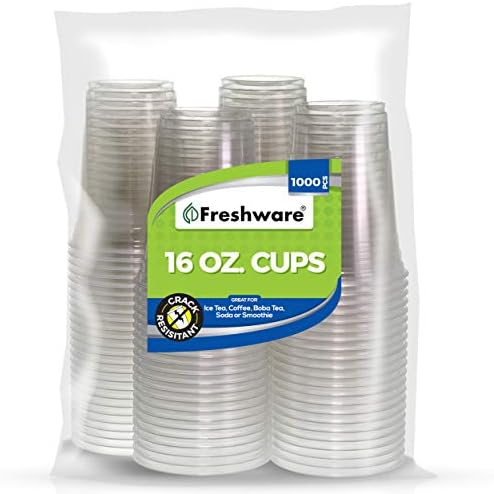 כוסות פלסטיק טריים [16 עוז, 1000 יח'] - כוסות סודה חד פעמיות למשקה קר, כוסות חיות מחמד צלולות